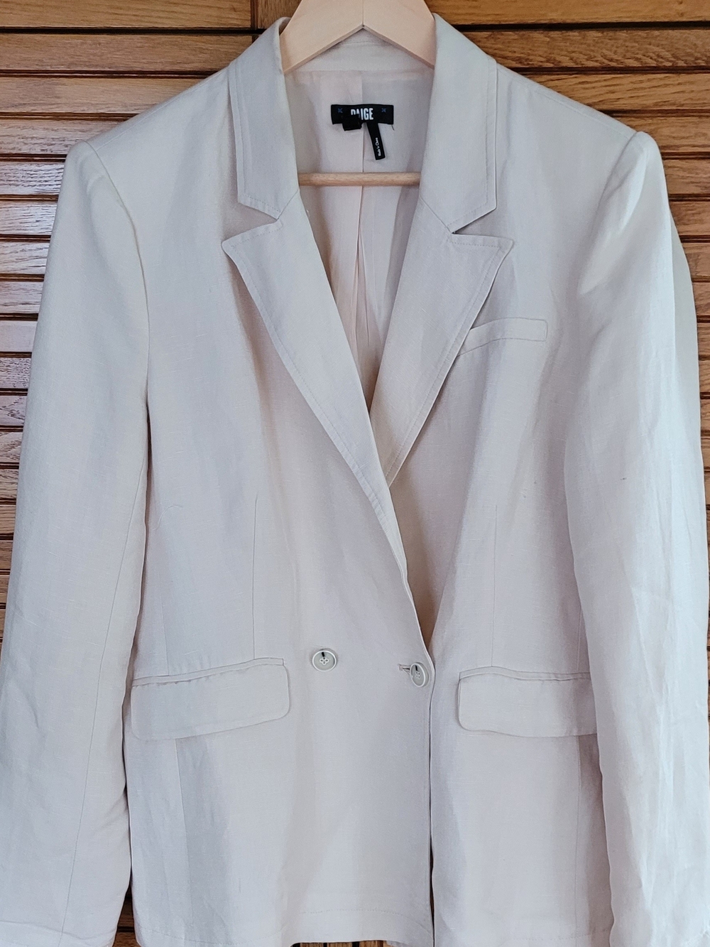 PAIGE Cream Single-Breasted Tailored Blazer